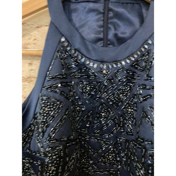 Neblon Poly USA Dress Womens XL Evening Navy Blue Satin Beaded Halter Party Zip - Picture 7 of 15